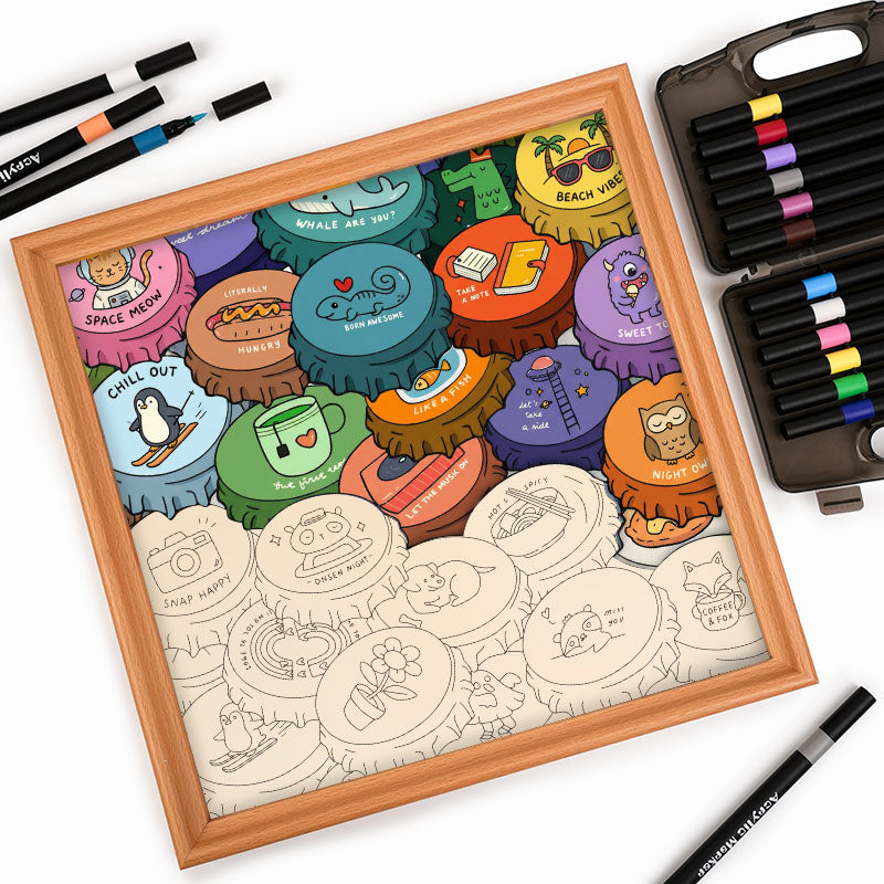 Kolorowe czapki - Drewniana układanka do kolorowania