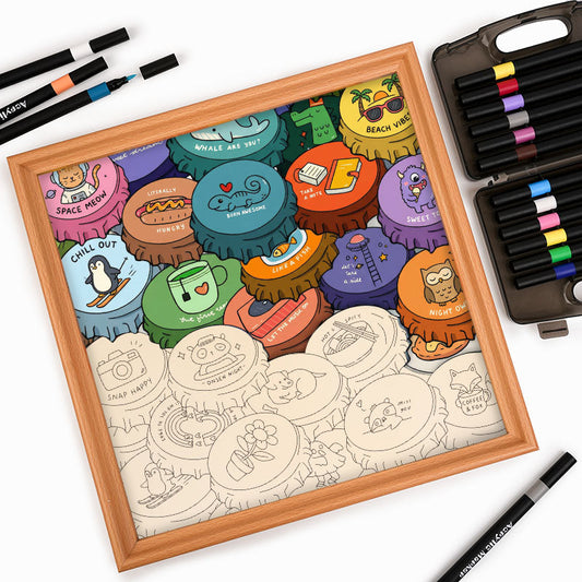 Kolorowe czapki - Drewniana układanka do kolorowania