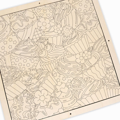 Słodkie babeczki - Drewniana układanka do kolorowania