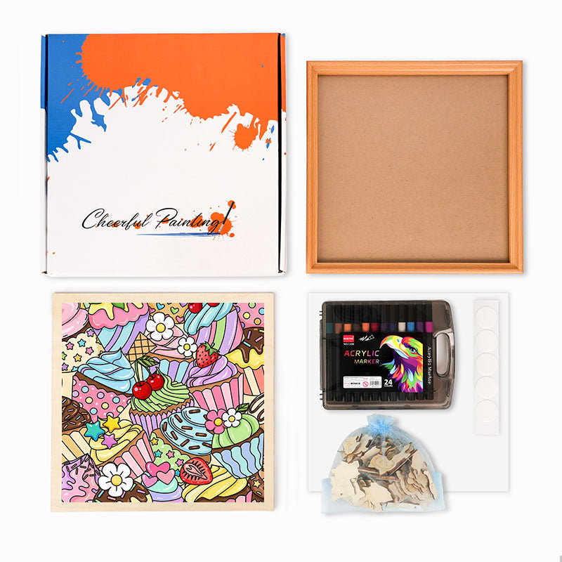 Słodkie babeczki - Drewniana układanka do kolorowania