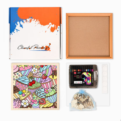 Słodkie babeczki - Drewniana układanka do kolorowania