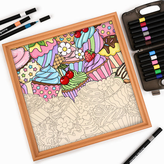 Słodkie babeczki - Drewniana układanka do kolorowania