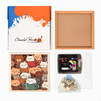 Koty w kubkach – Drewniana układanka do kolorowania