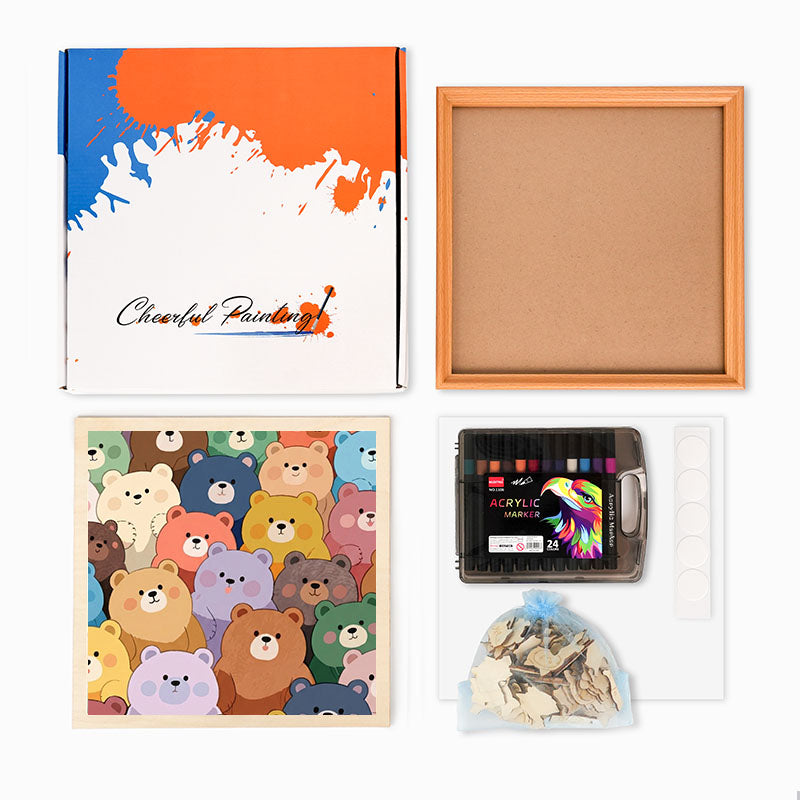 Słodkie Misie - Drewniana układanka do kolorowania