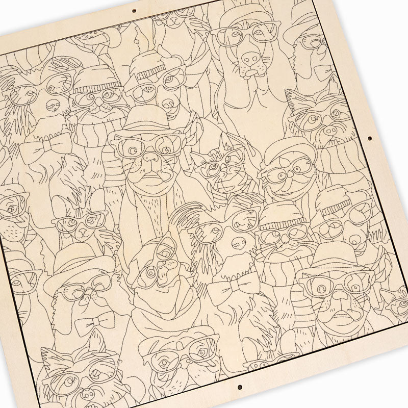 Psy w okularach - Drewniana układanka do kolorowania