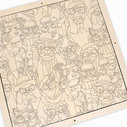 Psy w okularach - Drewniana układanka do kolorowania