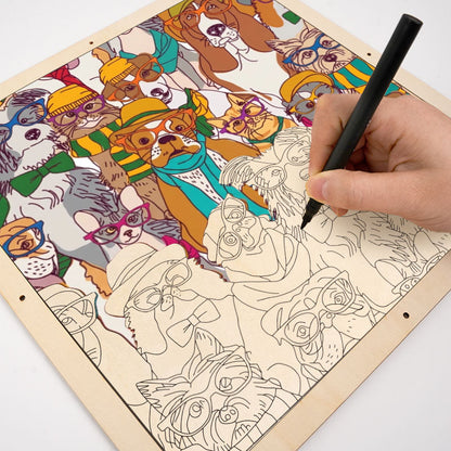 Psy w okularach - Drewniana układanka do kolorowania