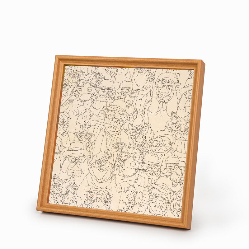 Psy w okularach - Drewniana układanka do kolorowania