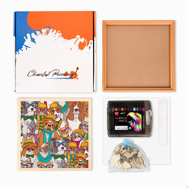 Psy w okularach - Drewniana układanka do kolorowania