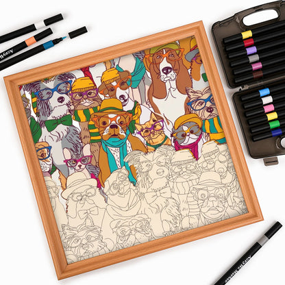 Psy w okularach - Drewniana układanka do kolorowania