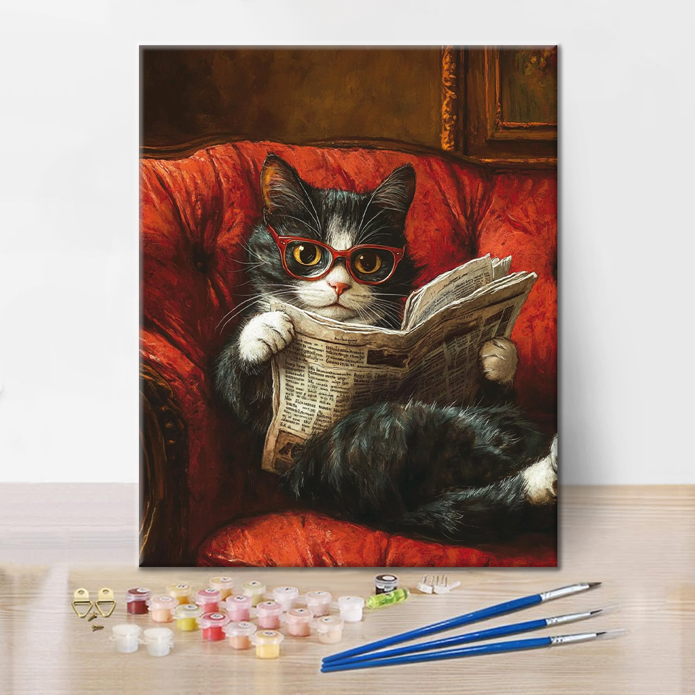 Kot Czytający - Malowanie po Numerach