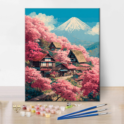 Willa Sakura na górze Fuji – malowanie po numerach