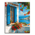 Zestaw Niebieskie okno nad morzem – malowanie po numerach - Cheerful Painting