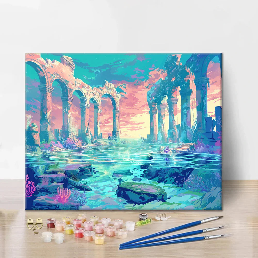 Starożytne ruiny pod wodą – malowanie po numerach