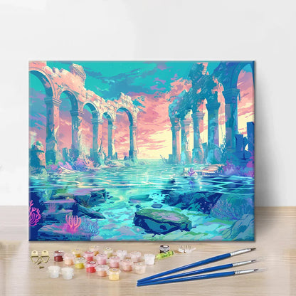 Starożytne ruiny pod wodą – malowanie po numerach