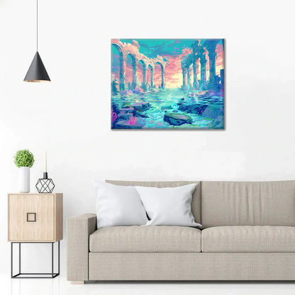 Starożytne ruiny pod wodą – malowanie po numerach