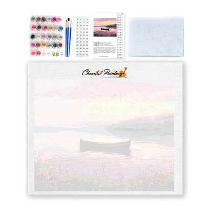 Łódka na spokojnym jeziorze – malowanie po numerach