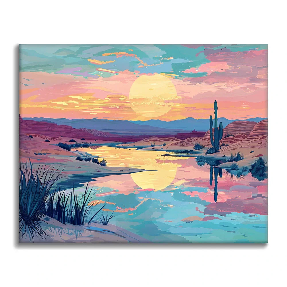 Zachód słońca na pustyni – malowanie po numerach