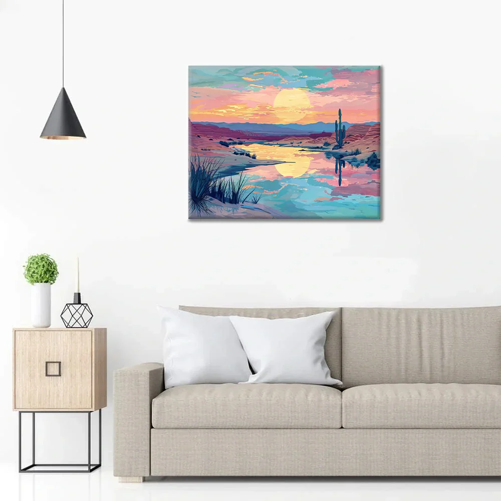 Zachód słońca na pustyni – malowanie po numerach