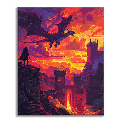 Smok nad zamkiem – malowanie po numerach
