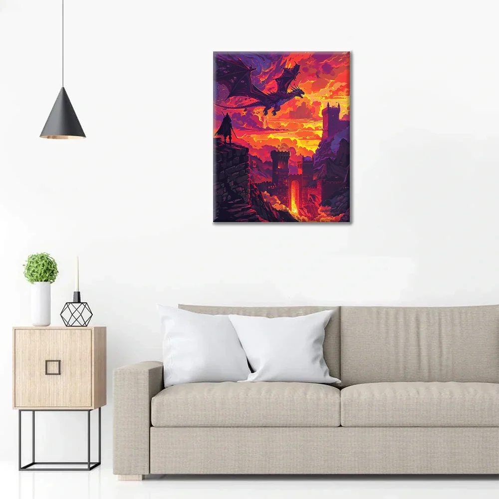 Smok nad zamkiem – malowanie po numerach