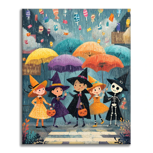 Deszcz cukierków na Halloween – malowanie po numerach