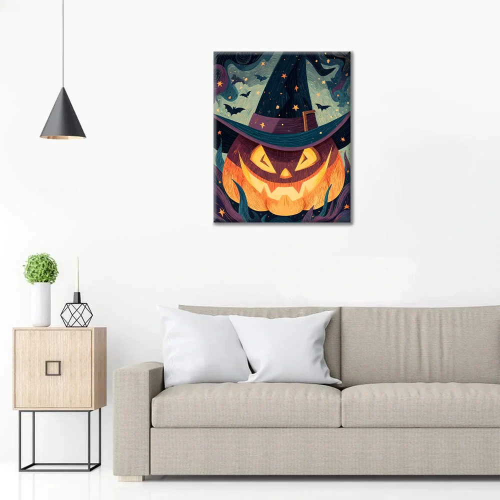 Lampion z dyni w kapeluszu czarodzieja – malowanie po numerach