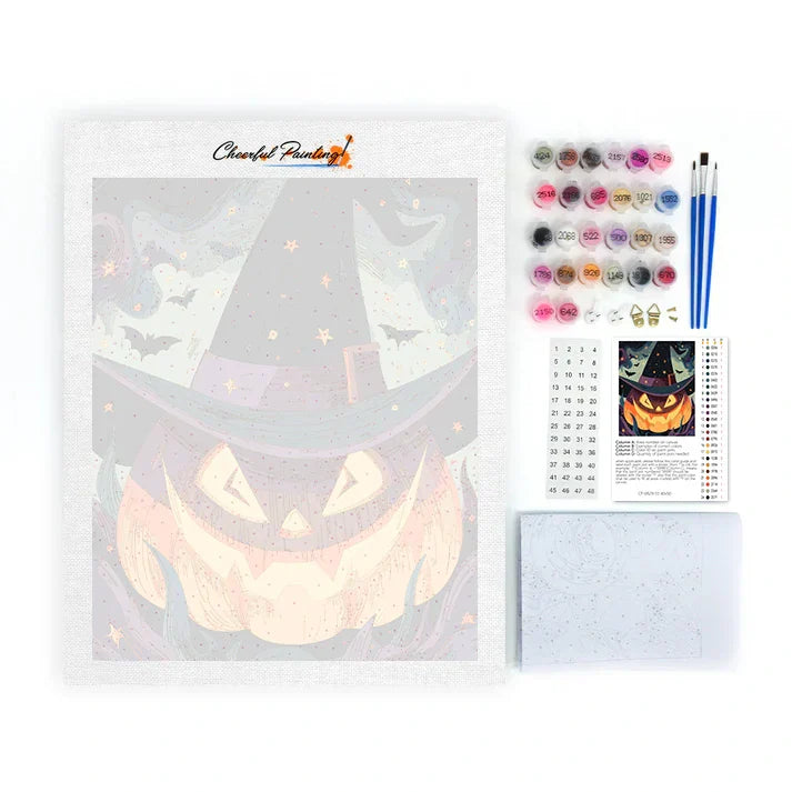 Lampion z dyni w kapeluszu czarodzieja – malowanie po numerach