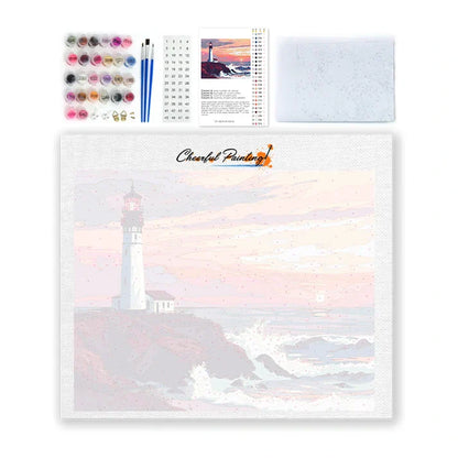 Latarnia morska o zachodzie słońca – malowanie po numerach