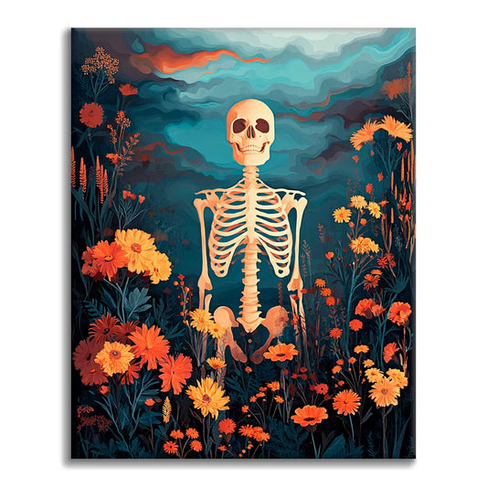 Szkielet z kwiatami – malowanie po numerach