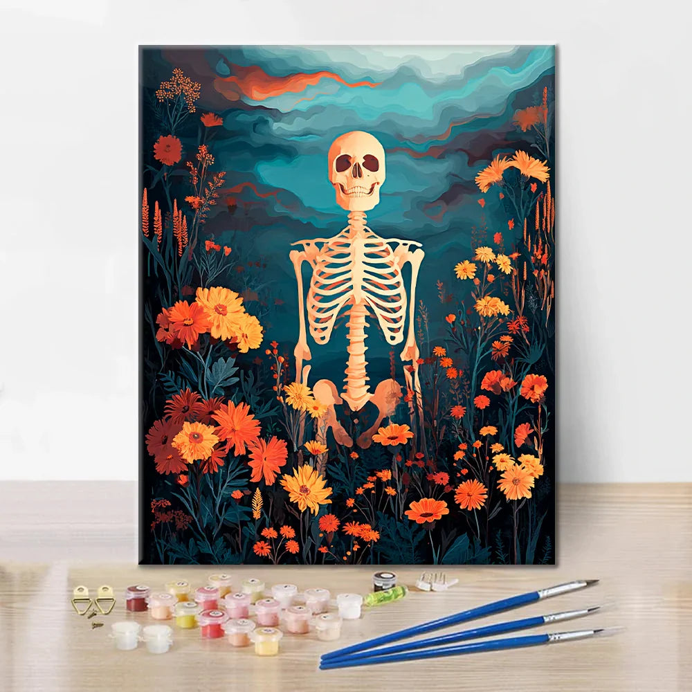 Szkielet z kwiatami – malowanie po numerach