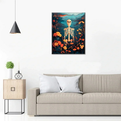 Szkielet z kwiatami – malowanie po numerach