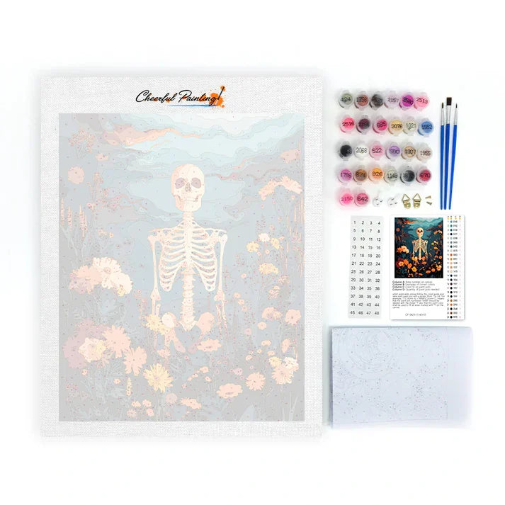 Szkielet z kwiatami – malowanie po numerach