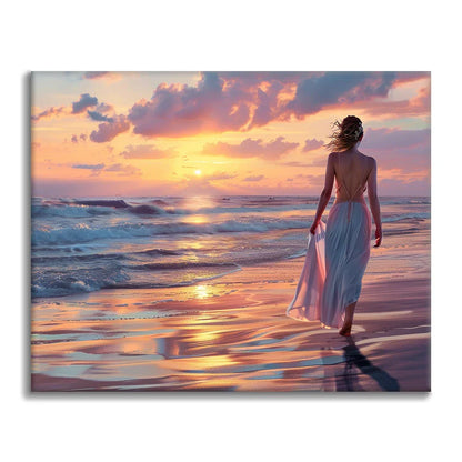 Spacer po plaży o zachodzie słońca – malowanie po numerach