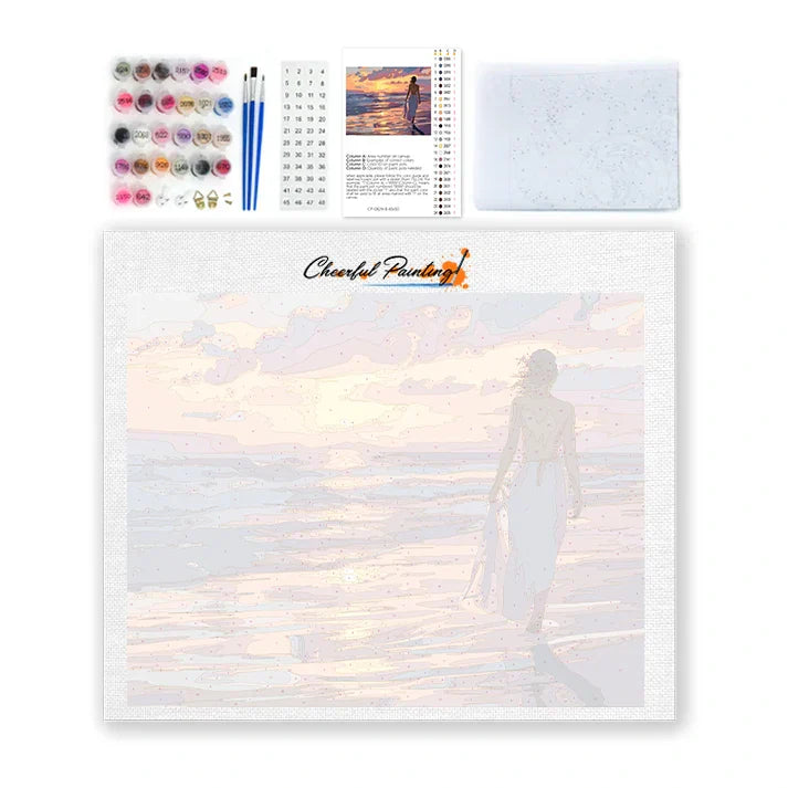 Spacer po plaży o zachodzie słońca – malowanie po numerach