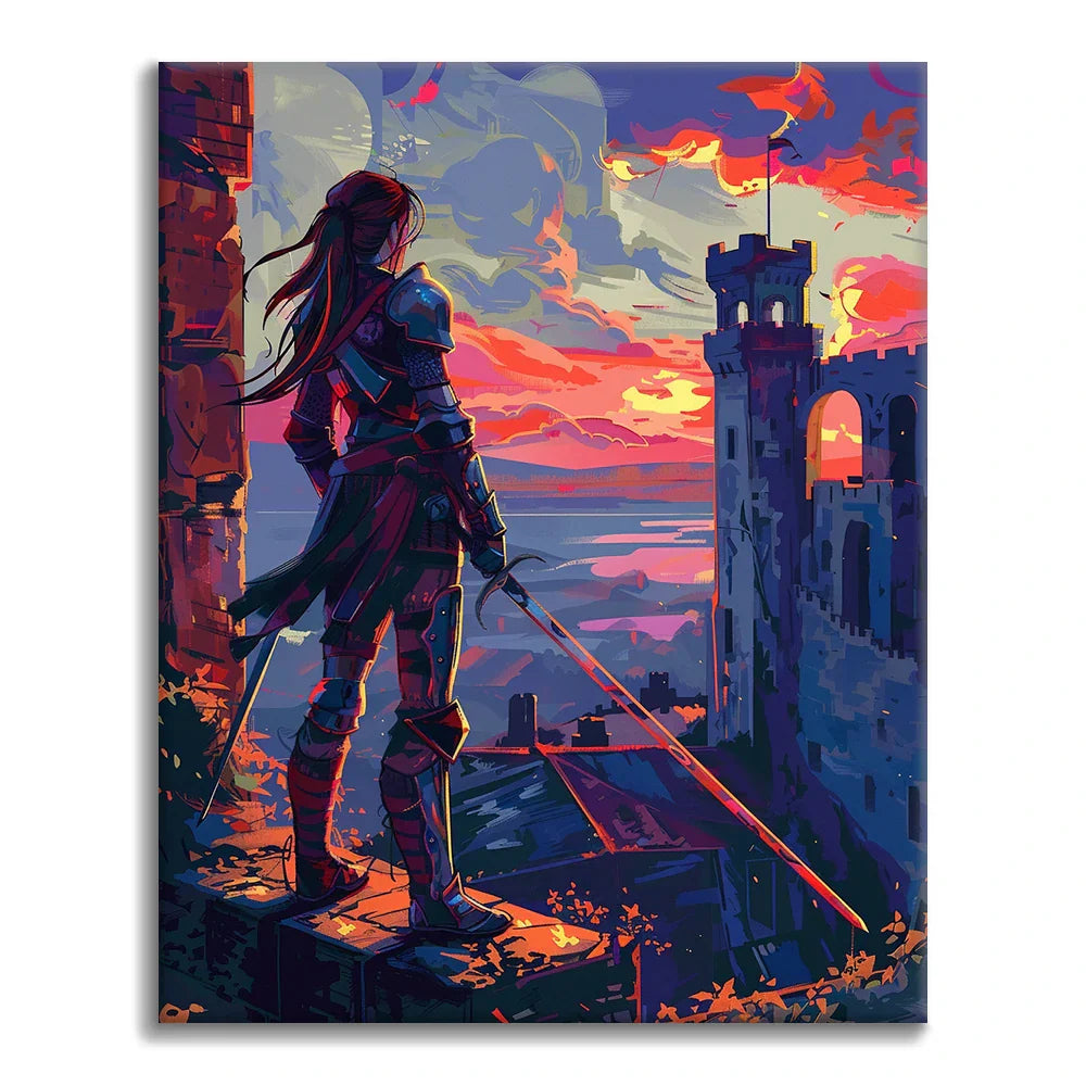 Wojownik o zachodzie słońca – malowanie po numerach