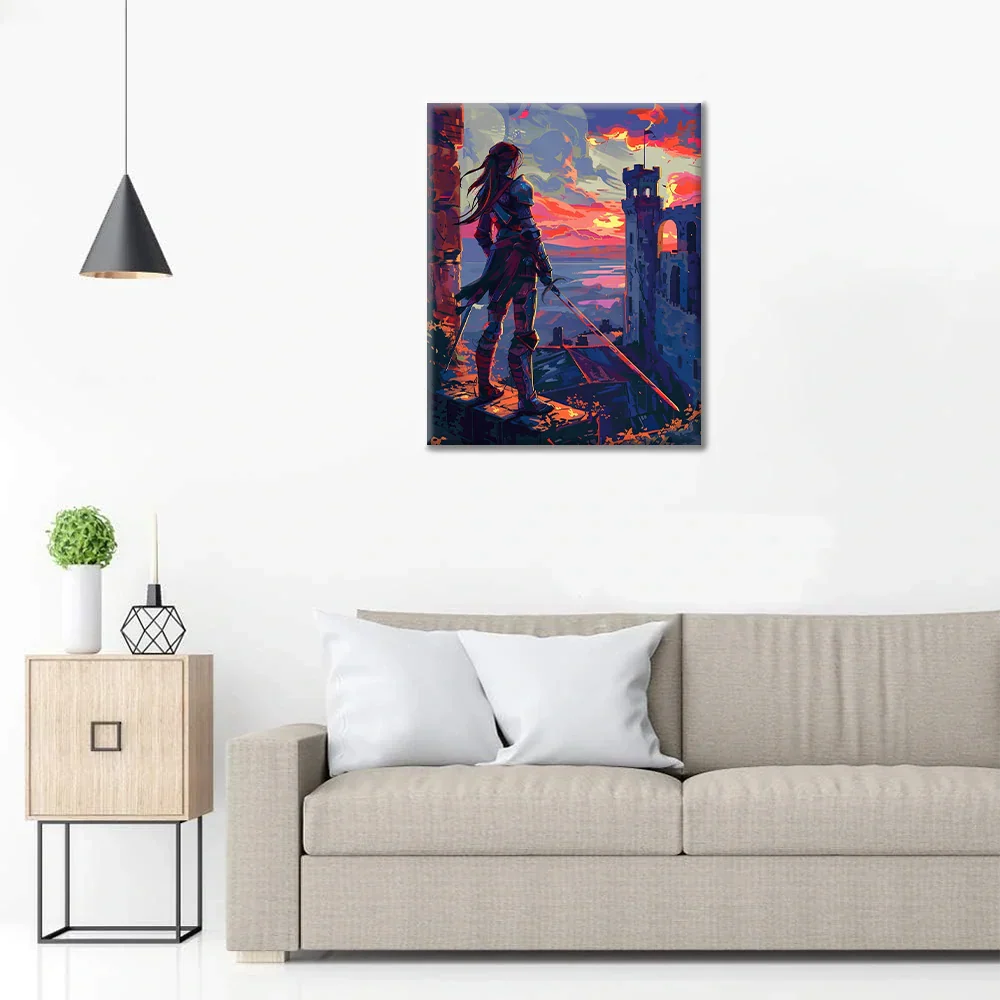 Wojownik o zachodzie słońca – malowanie po numerach