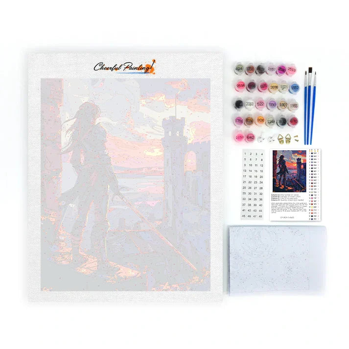 Wojownik o zachodzie słońca – malowanie po numerach