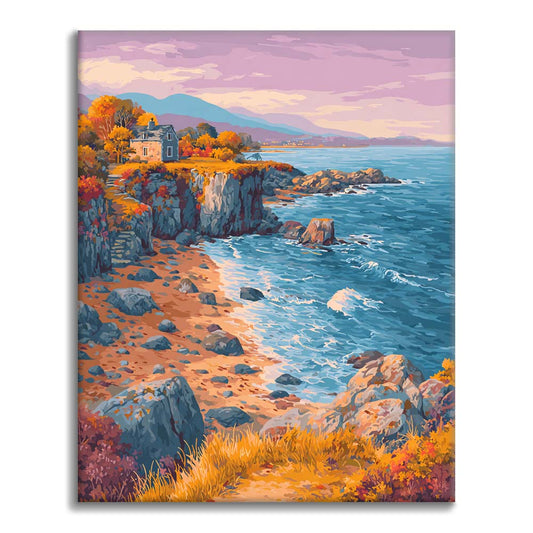 Jesienny domek nad morzem – malowanie po numerach