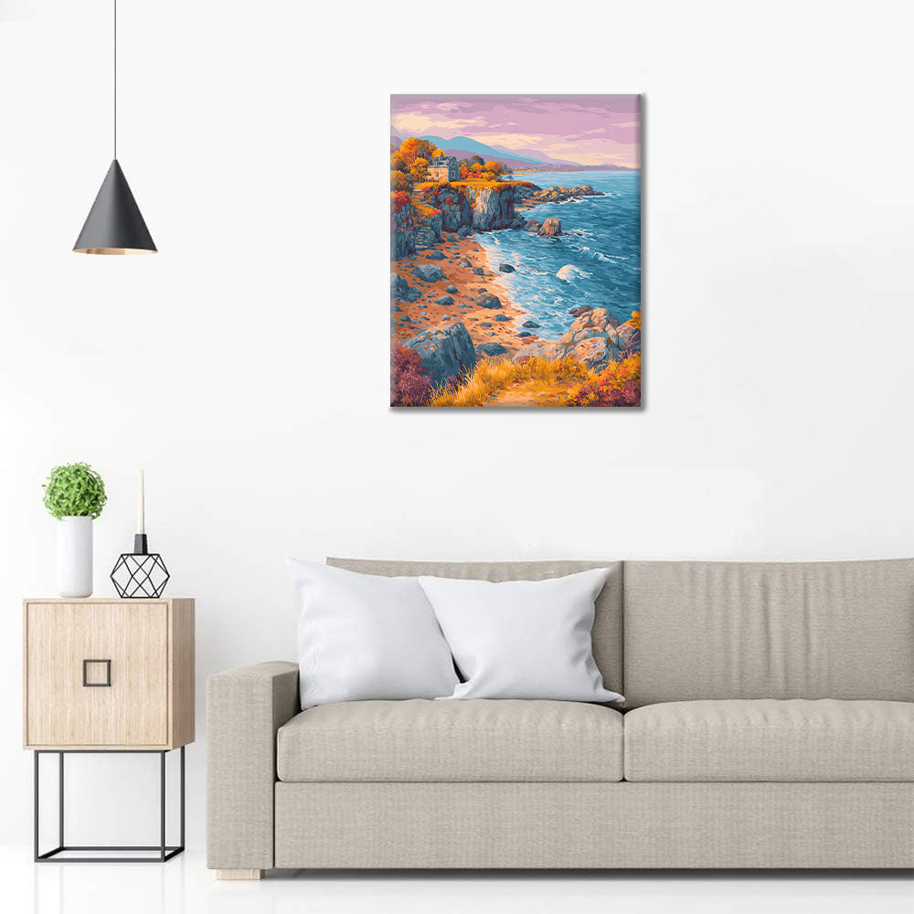 Jesienny domek nad morzem – malowanie po numerach