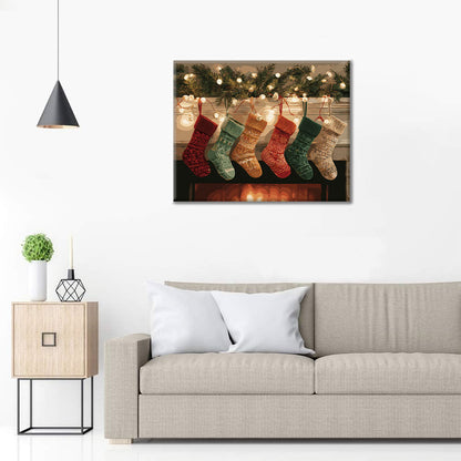 Świąteczne skarpety przy kominku – malowanie po numerach