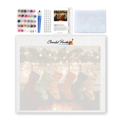 Świąteczne skarpety przy kominku – malowanie po numerach