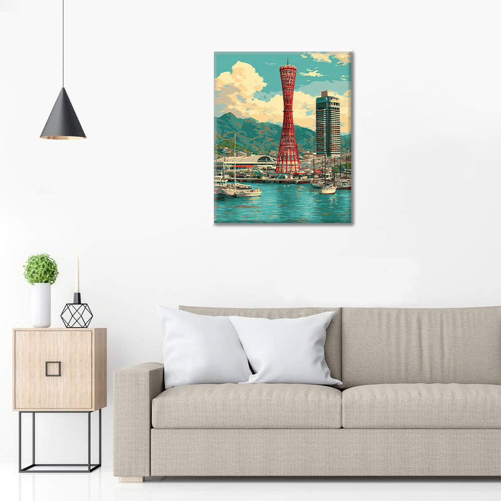 Gotowy obraz Wieża Portowa w Kobe – malowanie po numerach - dekoracja ścienna i pomysł na prezent DIY