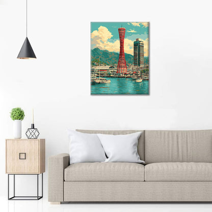 Gotowy obraz Wieża Portowa w Kobe – malowanie po numerach - dekoracja ścienna i pomysł na prezent DIY