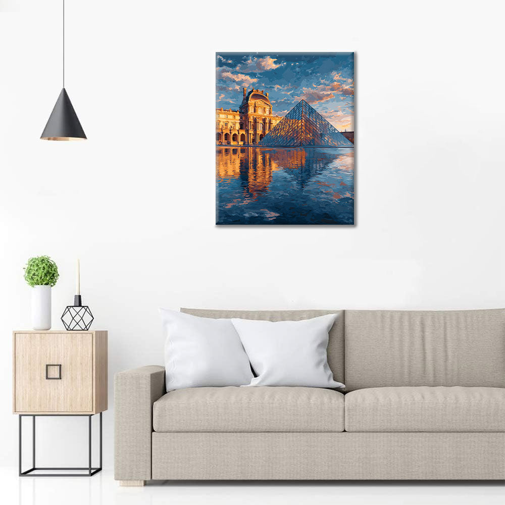 Odbicie piramidy w Luwrze – malowanie po numerach