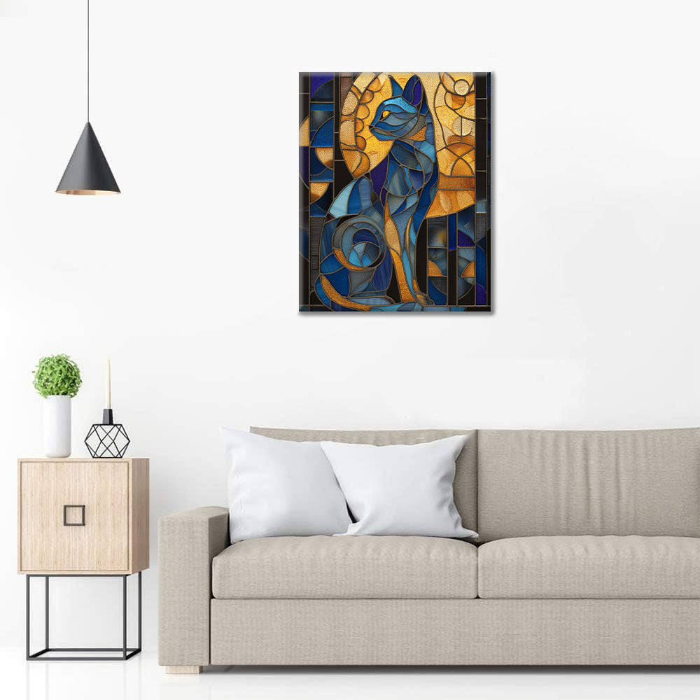 Gotowy obraz Mozaikowy kot egipski – malowanie po numerach - dekoracja ścienna i pomysł na prezent DIY