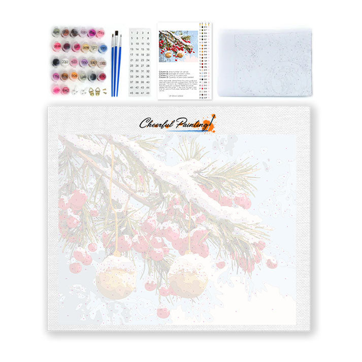 Zimowe gałęzie z ozdobami – malowanie po numerach