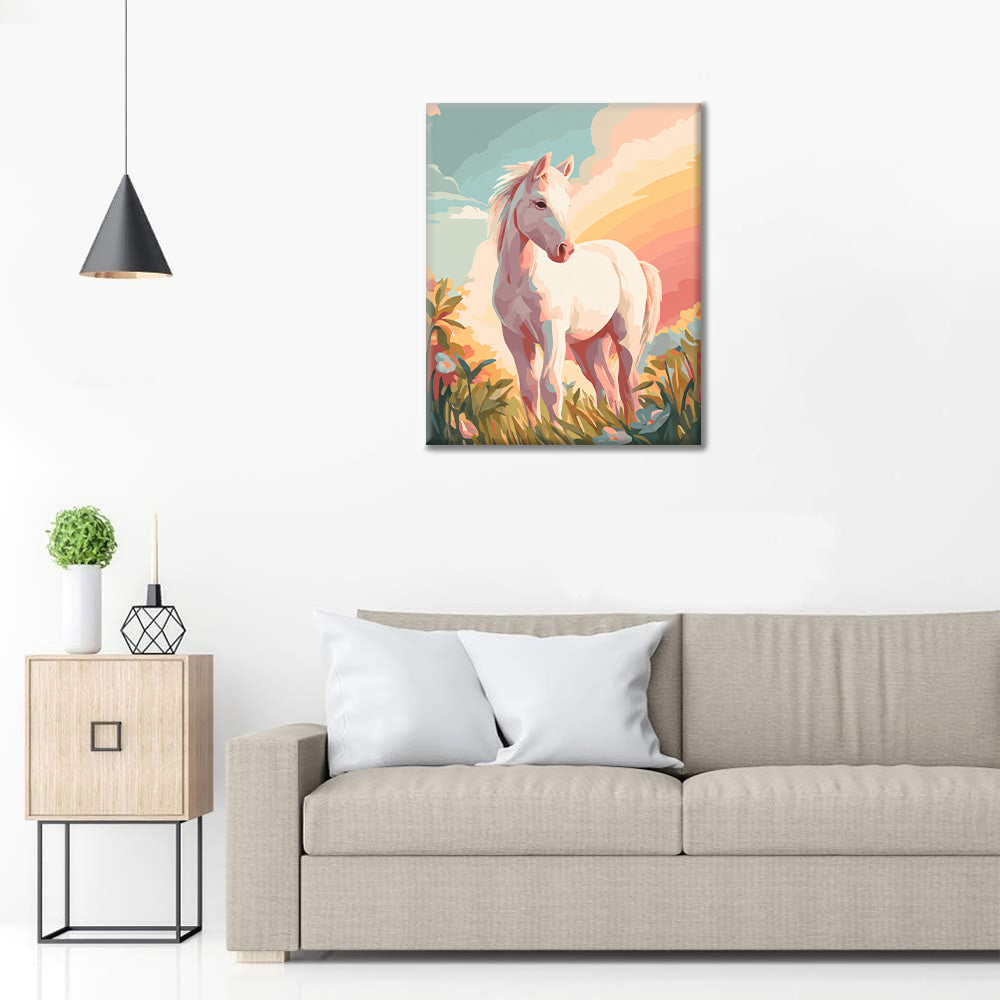 mały biały konik - Malowanie po numerach