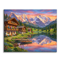 Zestaw Zachód słońca w Alpach Szwajcarskich – malowanie po numerach - Cheerful Painting