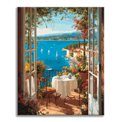 Zestaw Widok na morze z okna. - Malowanie po numerach - Cheerful Painting